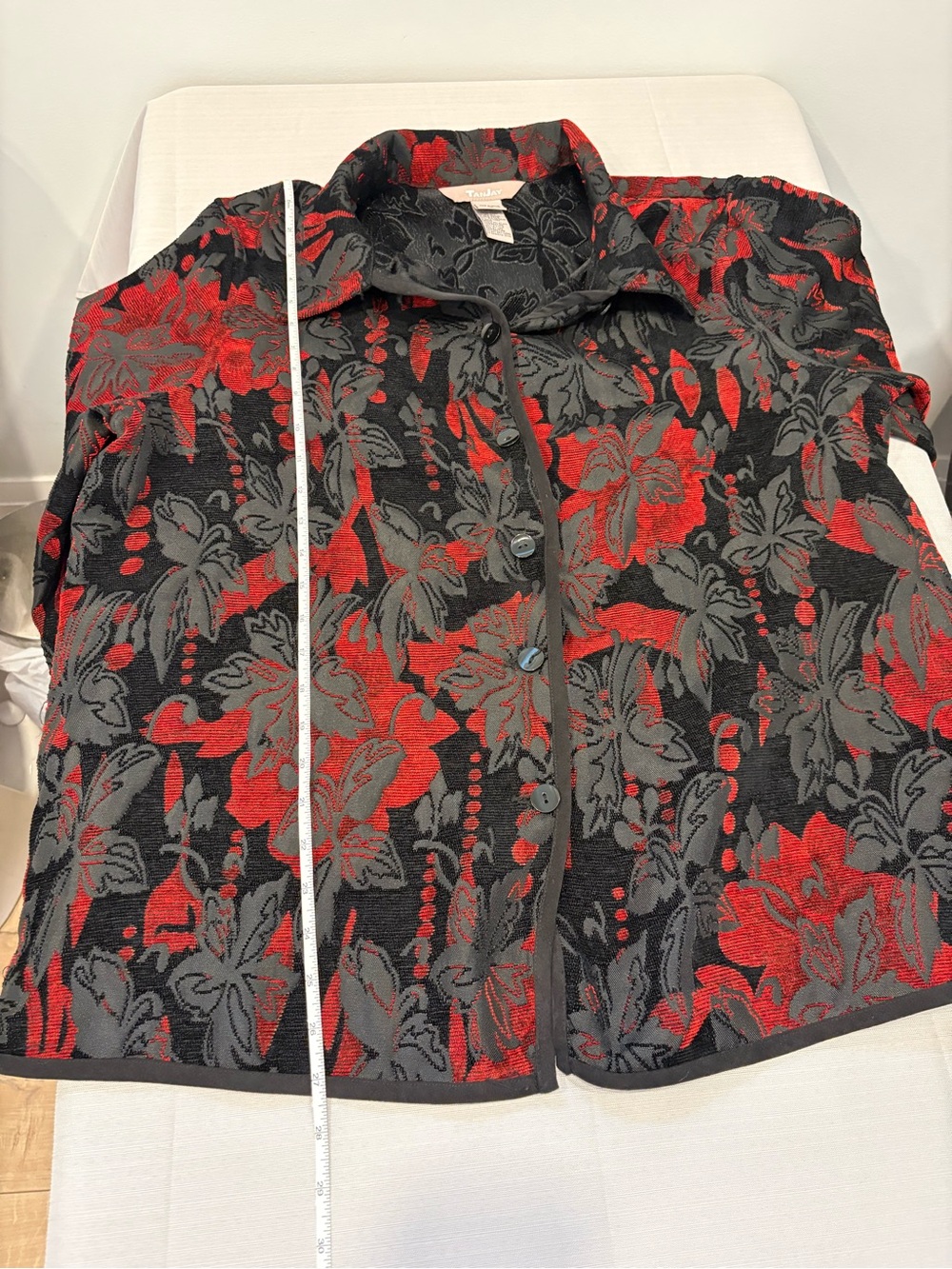 TanJay Black & Red Floral Button-Down Blazer #1253 - Picture 7 of 15